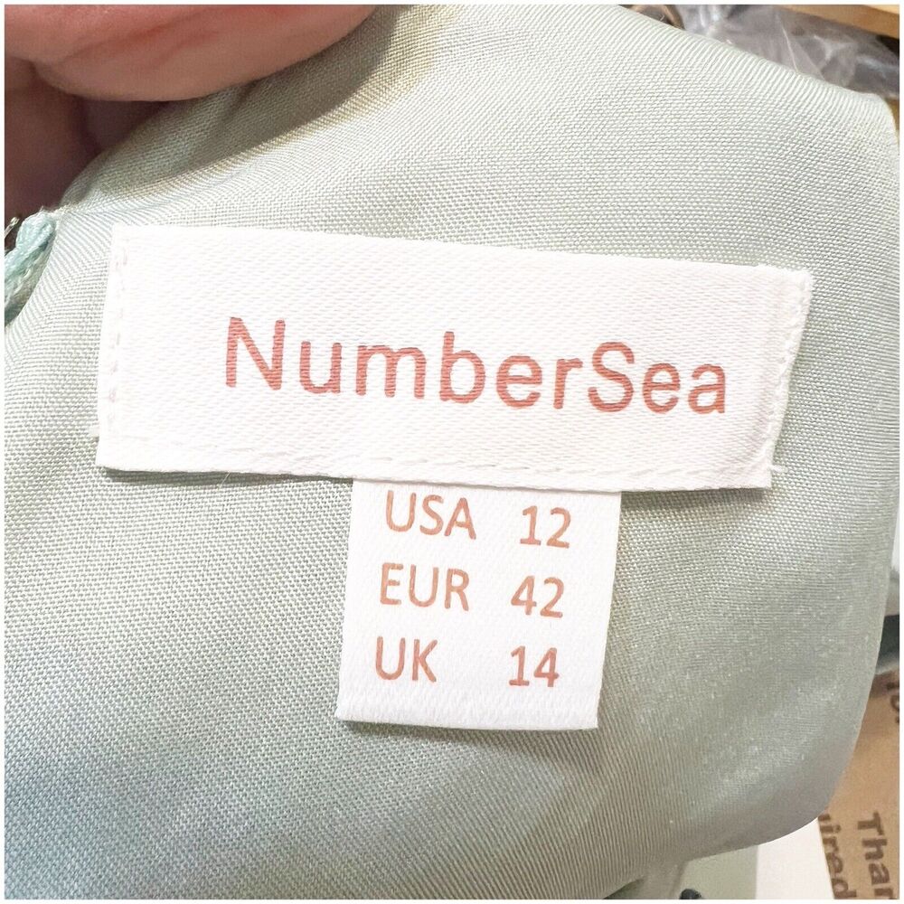 Number Sea Women’s Ruffled 3/4 Blouse Size 12 Seafoam Zipper Back Office Dressy - Picture 9 of 14